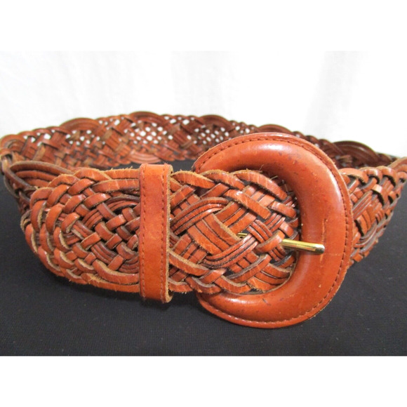 Fossil Brown Braided Leather Wide Women's Belt Size S, 25"-29" - Picture 2 of 8